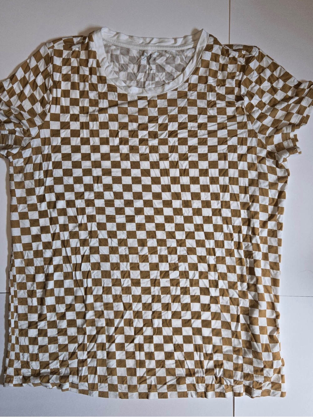 Maurices Checkerboard Crewneck Tee - White & Tan